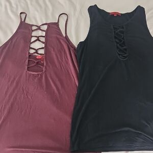 Stylish Women's Lace-Up Tops - Black and Burgundy
